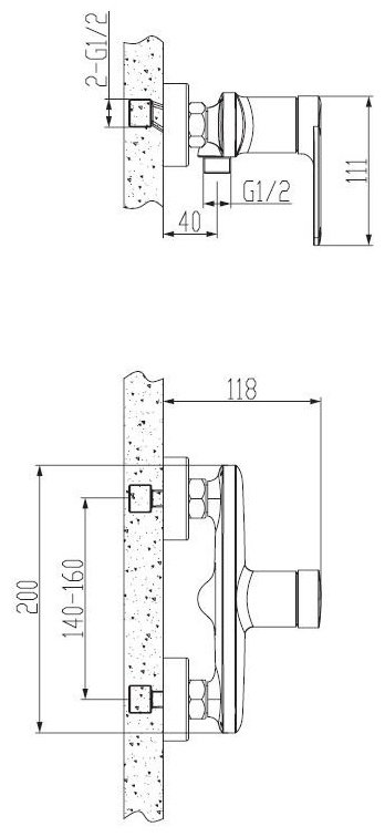 Смеситель для душа ESKO Baku BK 80, однозахватный