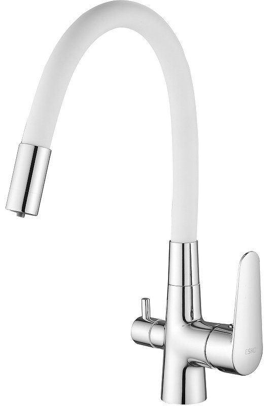 Смеситель с гибким изливом ESKO Coral CL 03, латунь, цвет белый, хром