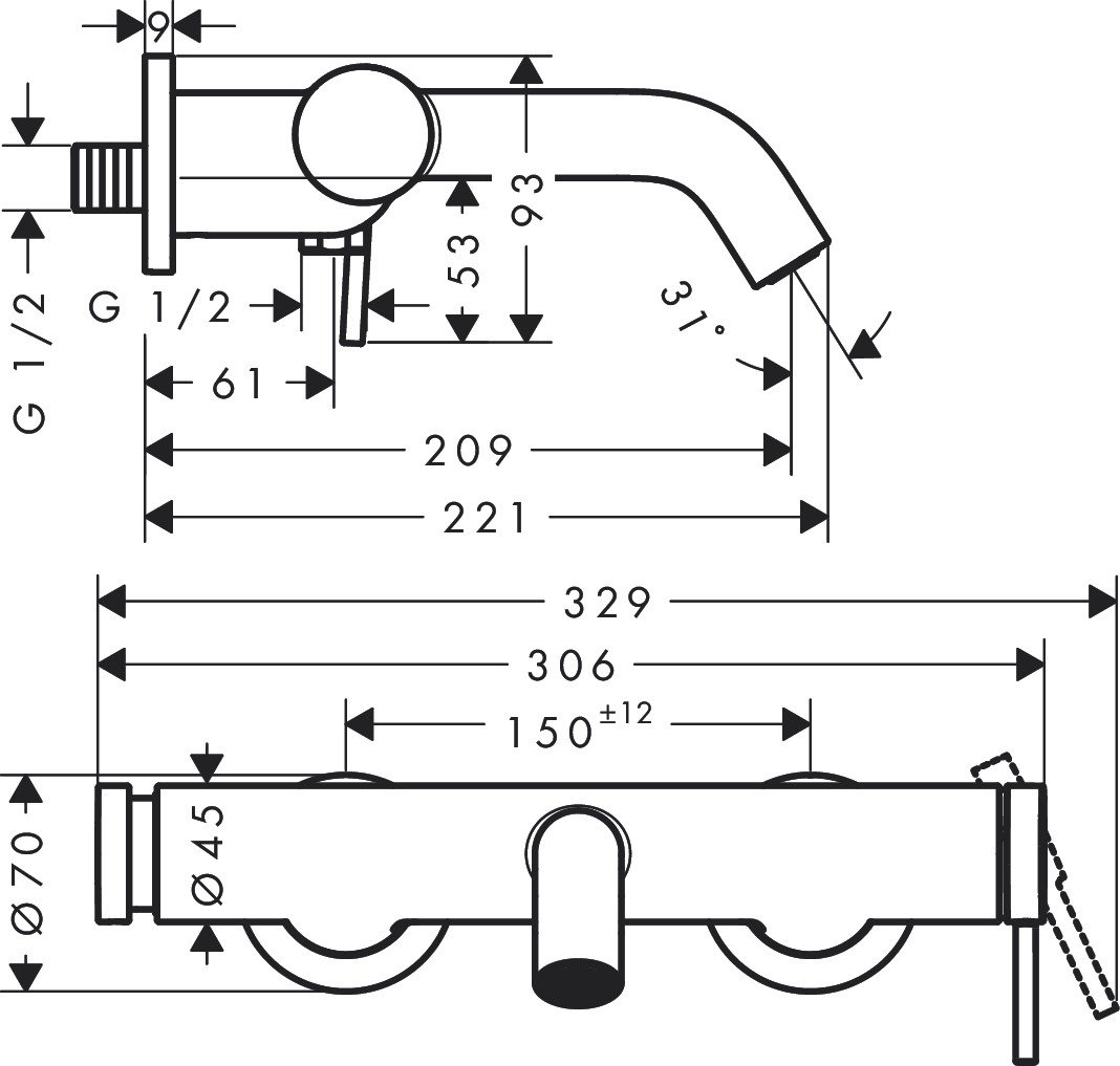 Смеситель для ванны Hansgrohe Tecturis S 73422670, латунь, цвет черный
