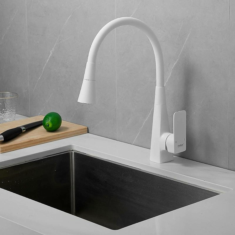 Смеситель с гибким изливом Haiba HB73823-8, латунь, цвет белый купить,30800