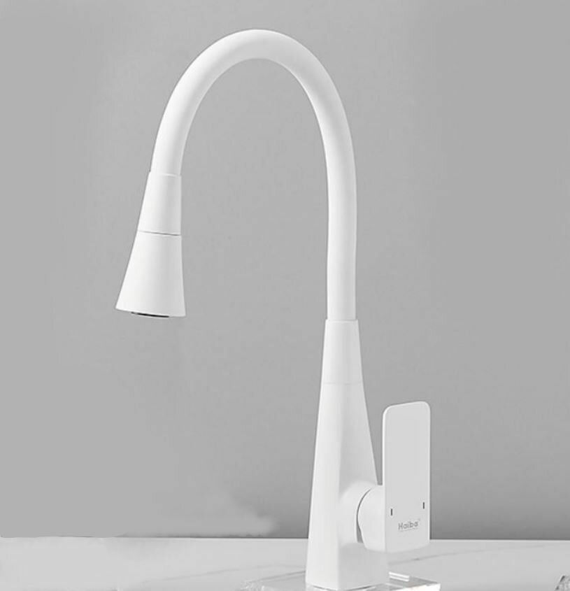 Смеситель с гибким изливом Haiba HB73823-8, латунь, цвет белый купить,30800