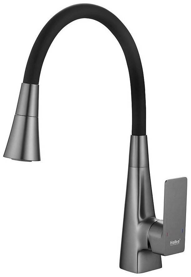 Смеситель с гибким изливом Haiba HB73823-3, латунь, цвет черный, стальной купить,NaN
