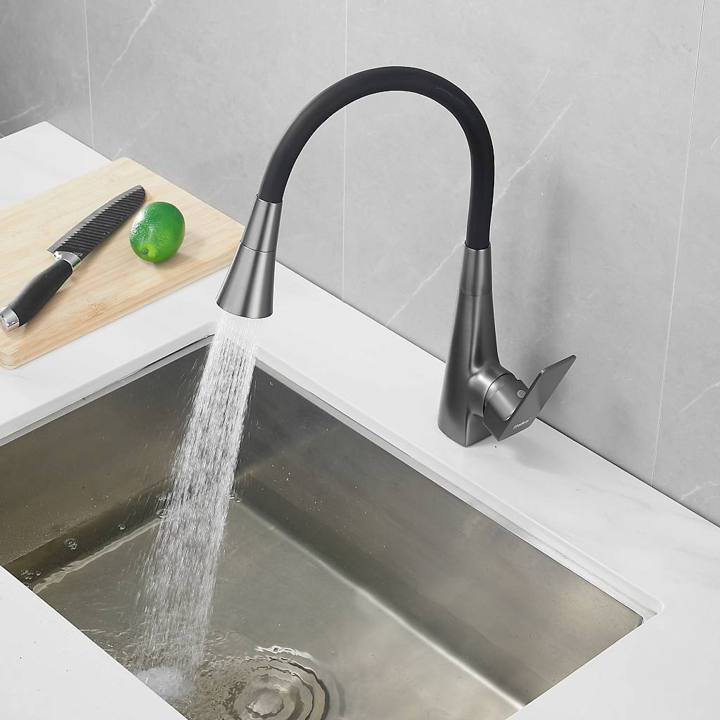 Смеситель с гибким изливом Haiba HB73823-3, латунь, цвет черный, стальной купить,NaN