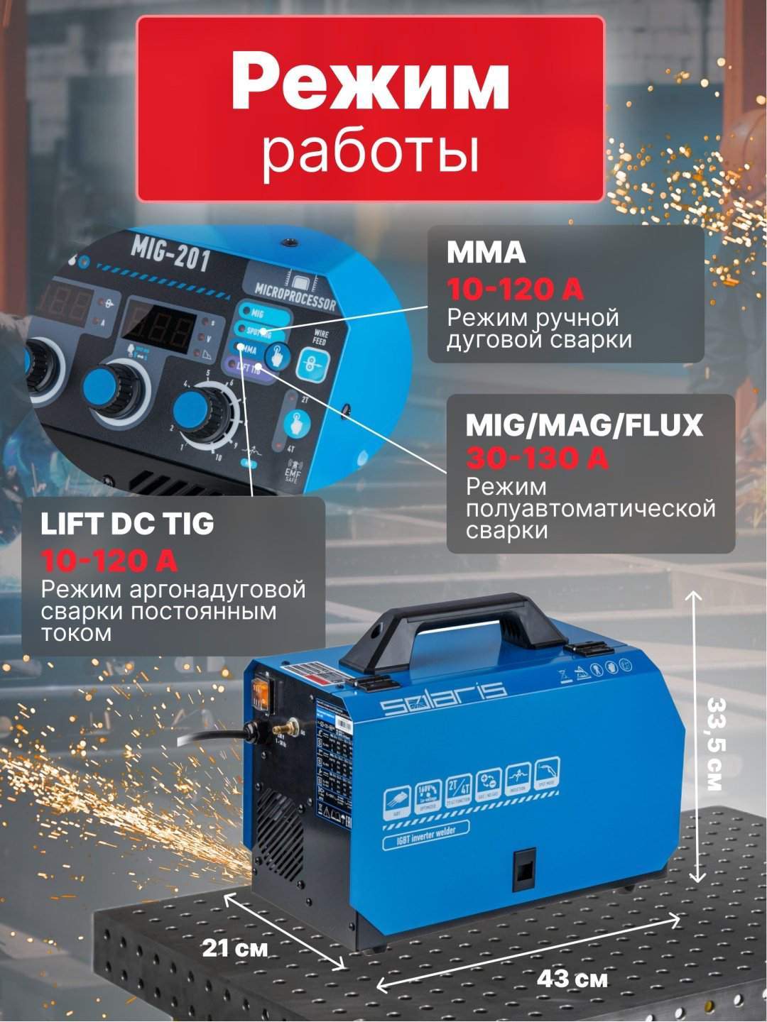 Solaris сварочный инвертор MIG-201 (MIG/MAG) купить,NaN