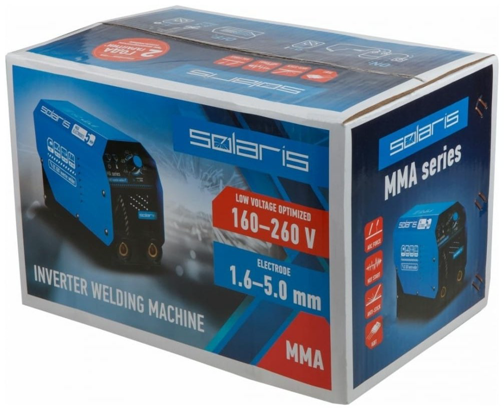 Solaris сварочный инвертор MMA-250D (230В; 20-200 А; 70В; электроды диам. 1.6-5.0 мм; вес 3.6 кг) купить,NaN