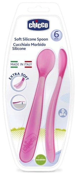 Chicco Ложка мягкая от 6 месяцев 2 шт розовый купить,NaN