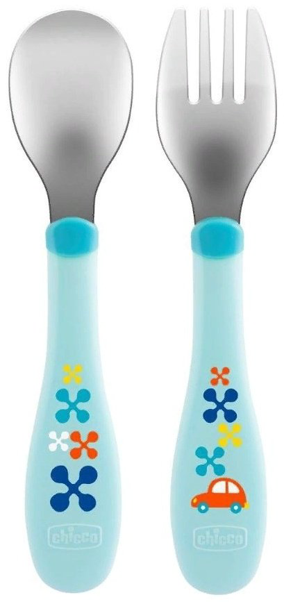 Набор Chicco MetalCutlery, предметов 2 шт, голубой купить,NaN