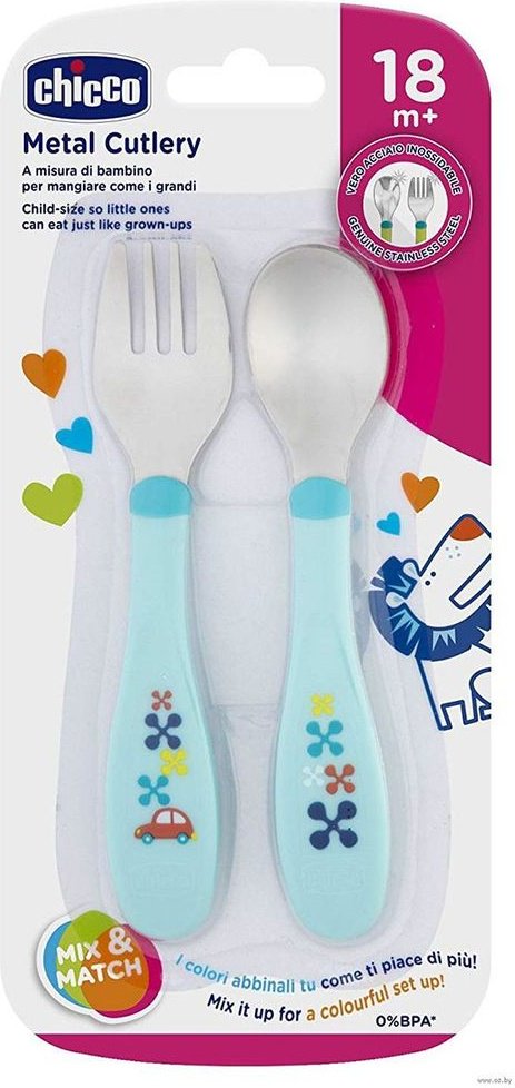 Набор Chicco MetalCutlery, предметов 2 шт, голубой купить,0