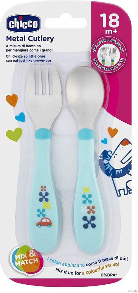 Набор Chicco MetalCutlery, предметов 2 шт, голубой купить,NaN