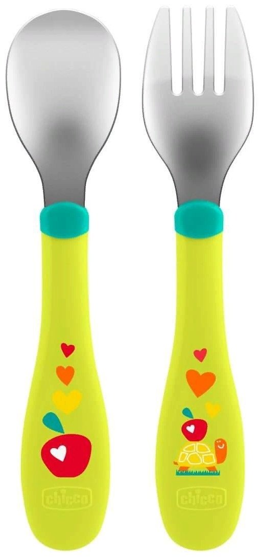 Набор Chicco MetalCutlery, предметов 2 шт, зеленый купить,NaN
