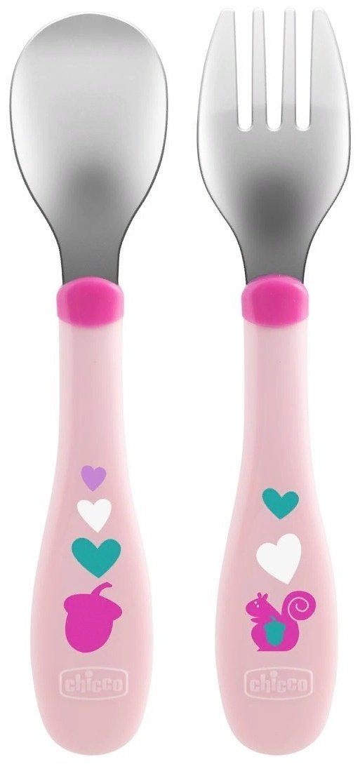 Набор Chicco MetalCutlery, предметов 2 шт, розовый