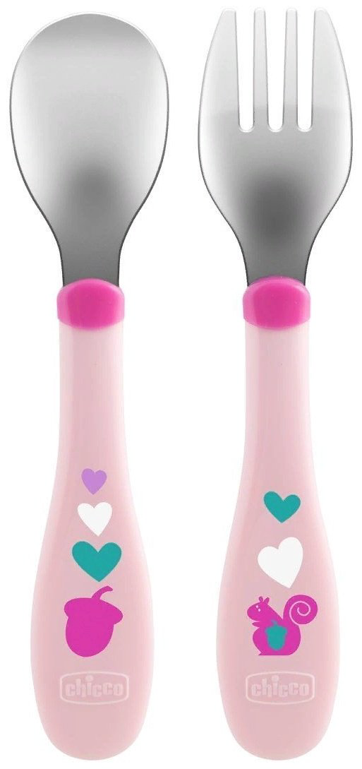 Набор Chicco MetalCutlery, предметов 2 шт, розовый купить,NaN
