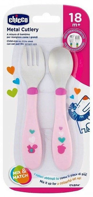 Набор Chicco MetalCutlery, предметов 2 шт, розовый купить,NaN