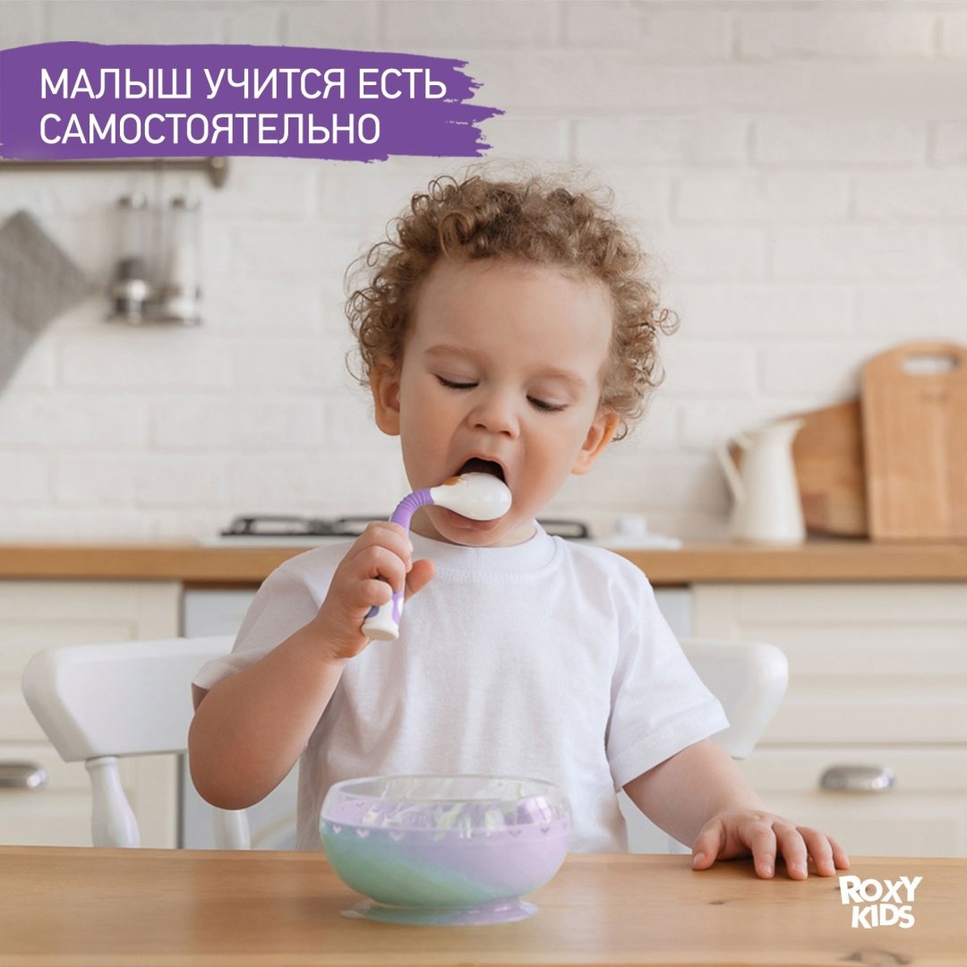 Набор ROXY-KIDS Столовые приборы детские, гибкие ложка и вилка для детей RFD-002-V, предметов 2 шт, фиолетовый купить,0
