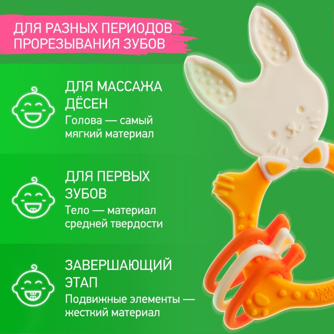 ROXY-KIDS BUNNY TEETHER Прорезыватель универсальный RBT-001MU горчичный купить,0