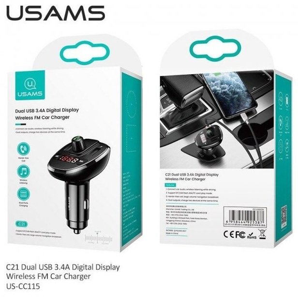 FM-трансмиттер Usams US-CC115 черный купить,0