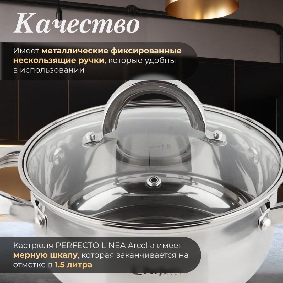 Кастрюля 2.6 л, PERFECTO LINEA 50-520100 нержавеющая сталь купить,NaN