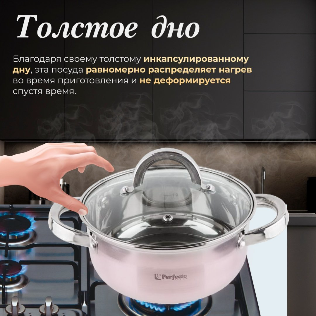 Кастрюля 2.6 л, PERFECTO LINEA 50-520100 нержавеющая сталь купить,NaN