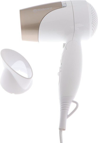 Sakura Фен Sakura SA-4040W, 1800 Вт, 2 скорости, 2 температурных режима, концентратор, бело-золотой компактный фен 1800 Вт купить,NaN
