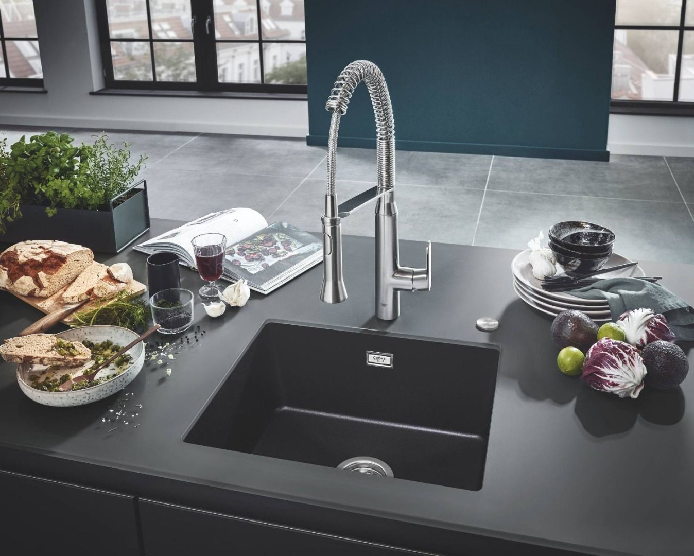 Кухонная мойка Grohe K700U 31654AP0 черный гранит врезная 45.7х53.3х20.9 см, искусственный камень купить,NaN