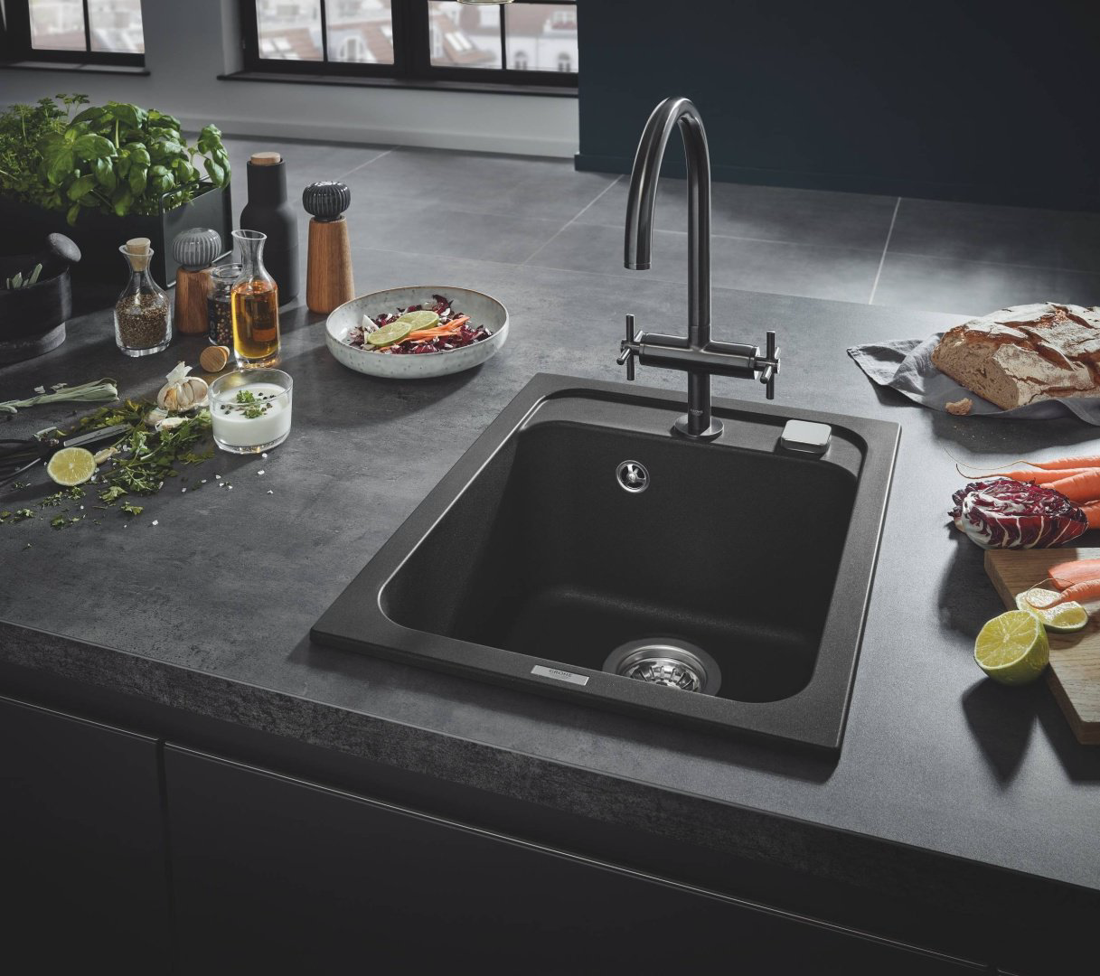 Кухонная мойка Grohe накладная 31650AP0, черный купить,217800