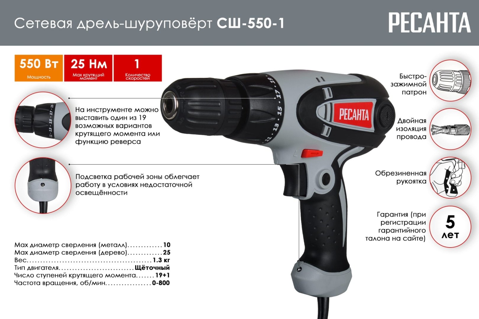Ресанта шуруповерт СШ-550-1 купить,0