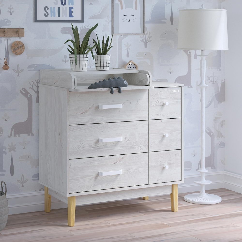 Детский комод Pituso Kids Vintage Premium, 90x56.18x99 см, светло серый купить,0