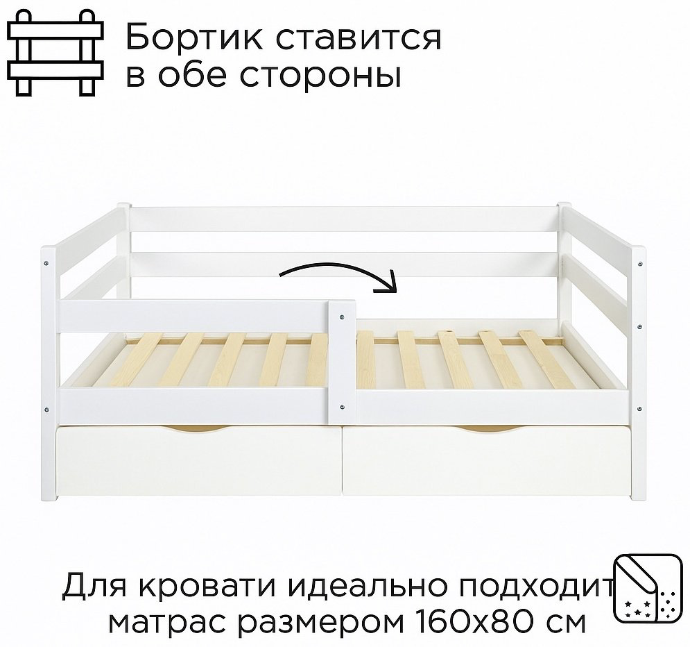 Кровать детская Tomix Sindy KPD-4-1 165х85х90см белый купить,NaN