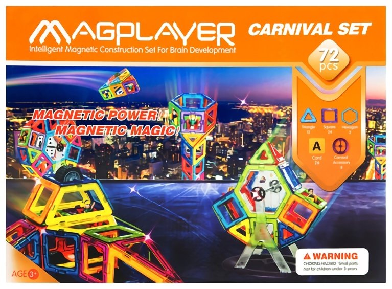 Конструктор Magplayer Магнитный конструктор, деталей 72 шт