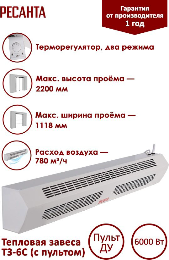 Воздушная завеса Ресанта ТЗ-6С настенный купить,80090