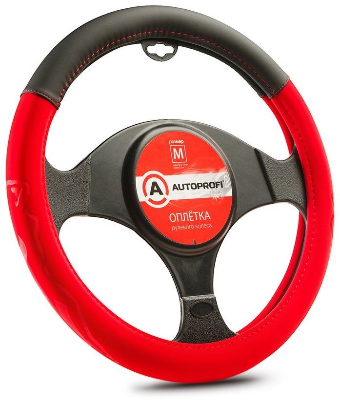 AUTOPROFI оплетка на руль AP-2022 BK.RD M черный, красный