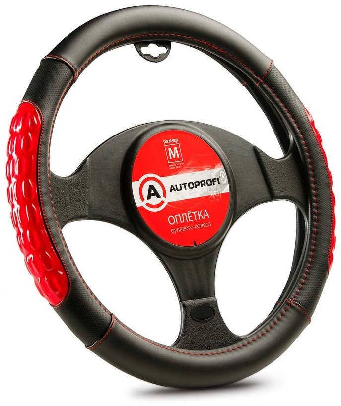 AUTOPROFI оплетка на руль AP-2060 BK.RD M черный, красный
