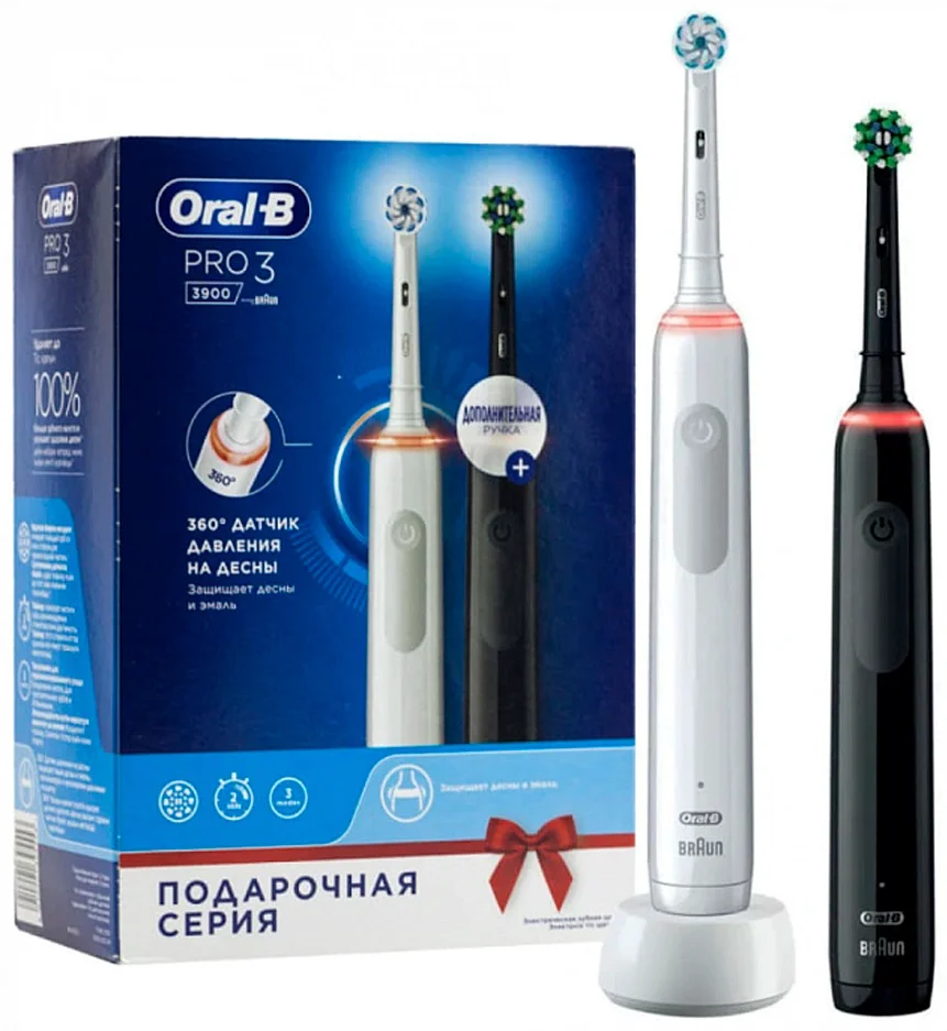 Электрическая зубная щетка Oral-B Pro Series 3 D505.523.3H 2шт черная/белая