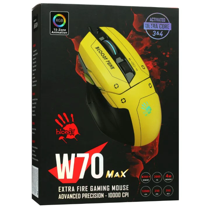Мышь A4Tech Bloody W70 Max Activated Punk Yellow