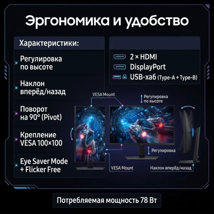 Монитор 27'' Samsung Odyssey G7 LS27FG706EIXCI UHD IPS 1ms 360Hz черный