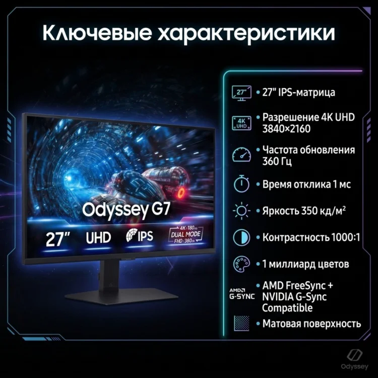 Монитор 27'' Samsung Odyssey G7 LS27FG706EIXCI UHD IPS 1ms 360Hz черный