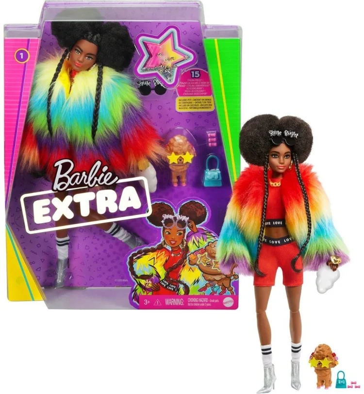 Кукла Barbie Extra GVR04 в радужном пальто 29см
