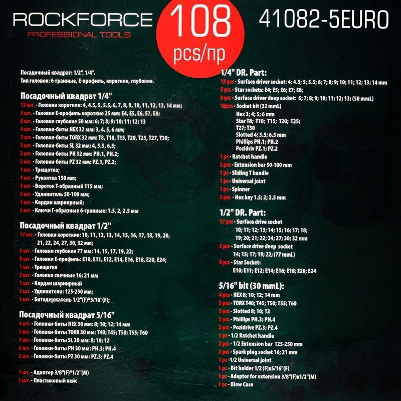 Набор универсальный 108 в 1 ROCKFORCE RF-41082-5EURO купить,NaN