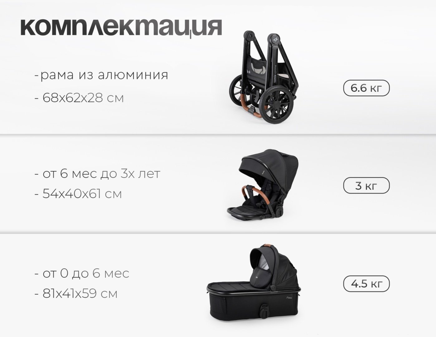 Коляска универсальная 2 в 1 TOMIX Prime, черный купить,0