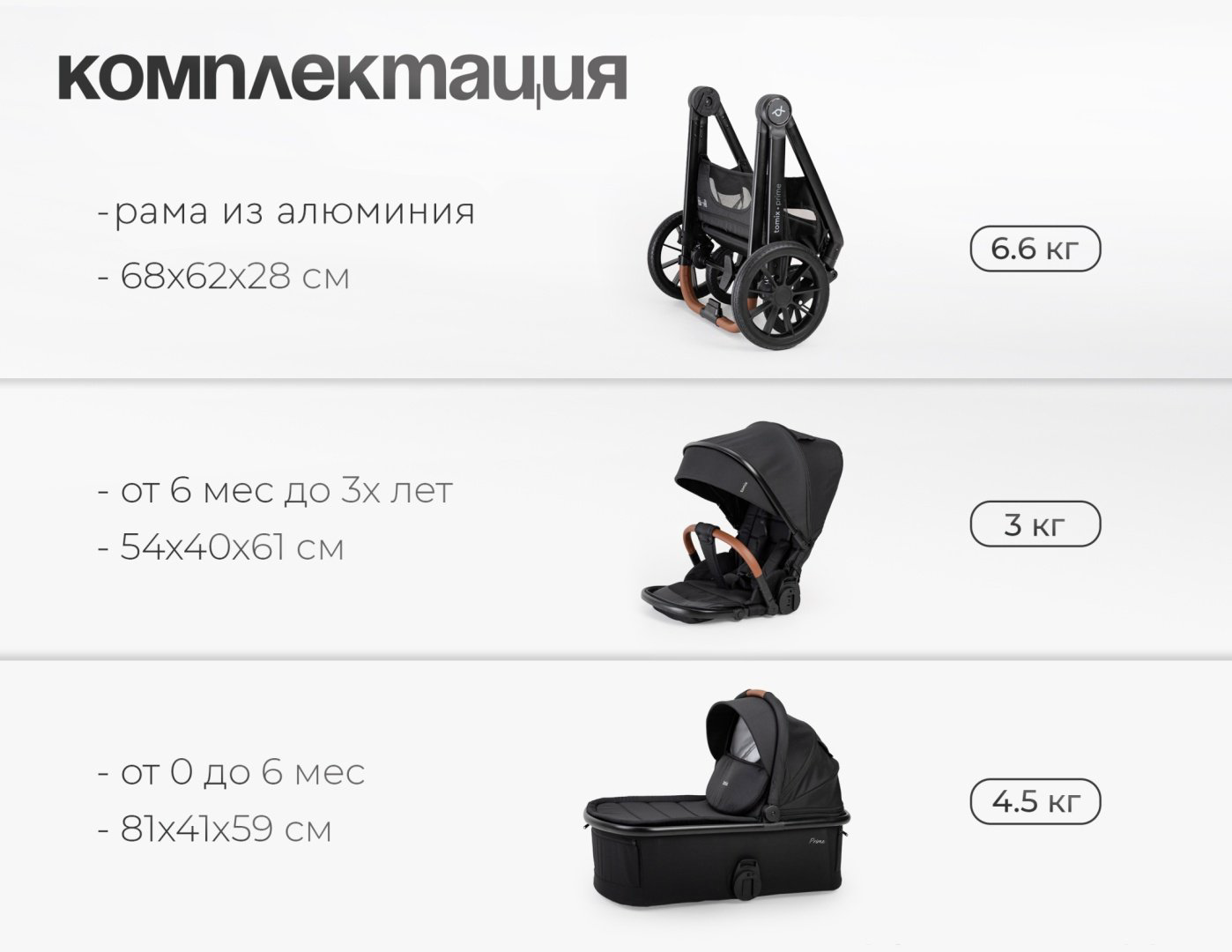 Коляска универсальная 2 в 1 TOMIX Prime, черный купить,NaN