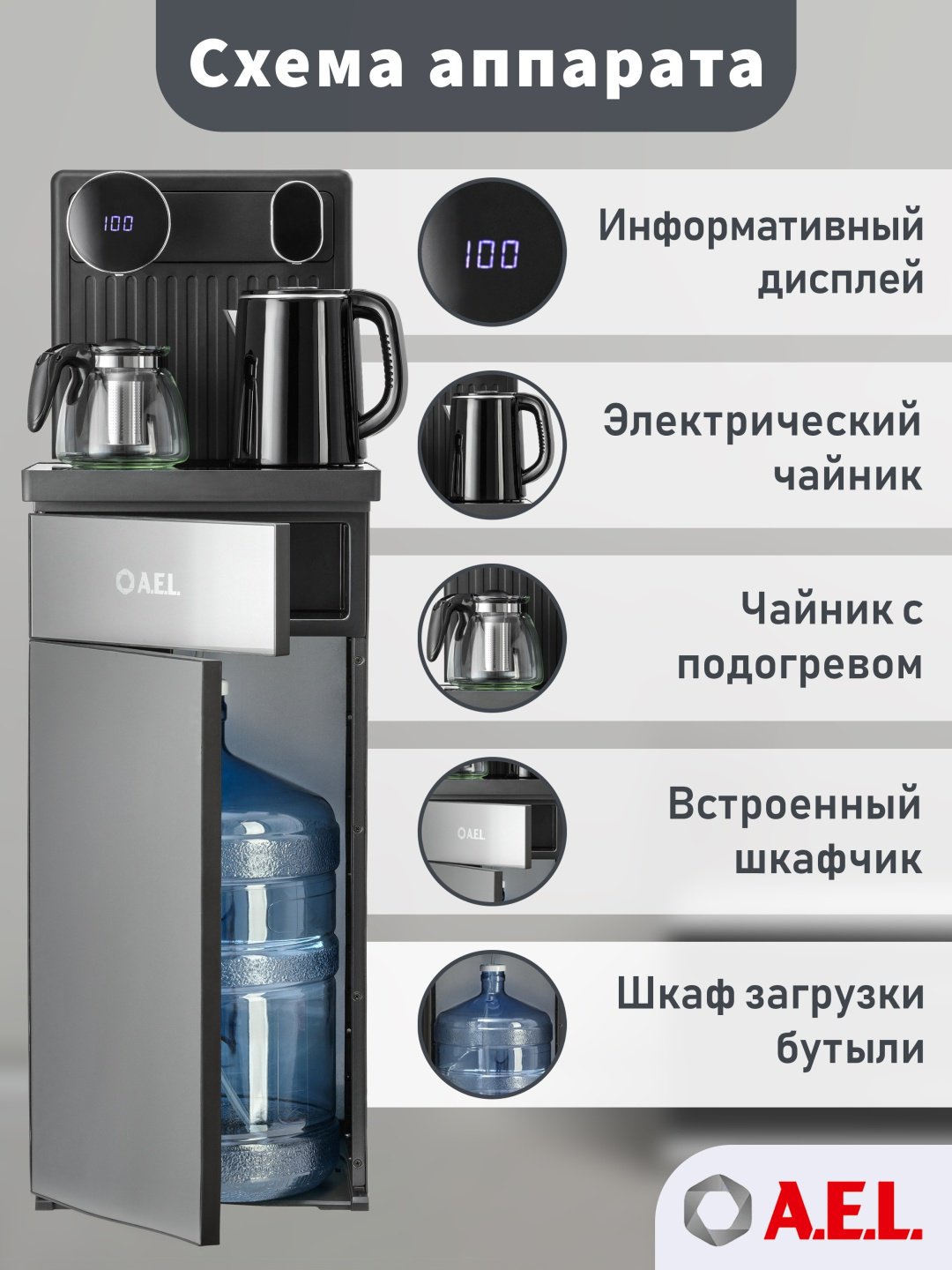 Кулер для воды A.E.L. LD-AEL-81a cool grey серебристый купить,0