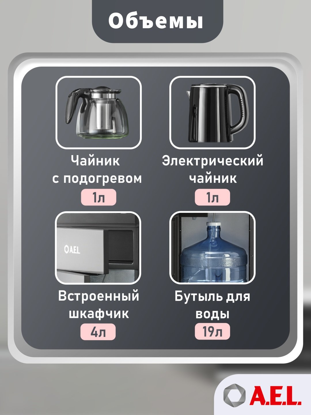 Кулер для воды A.E.L. LD-AEL-81a cool grey серебристый купить,0