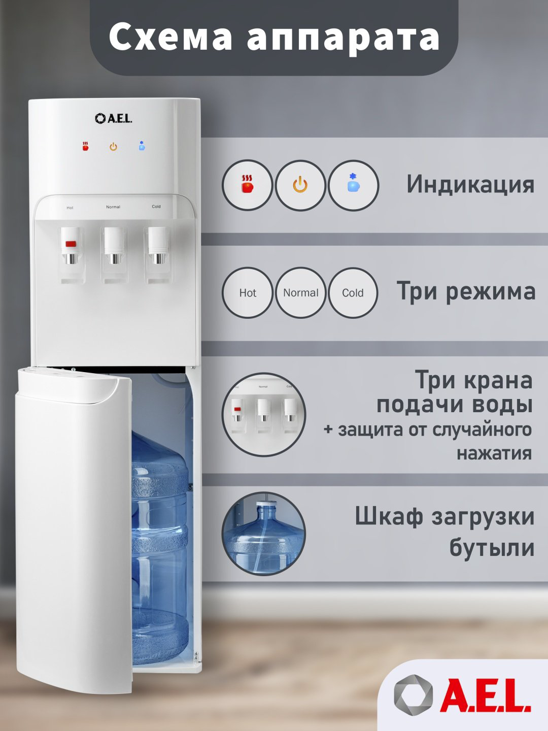 Кулер для воды A.E.L. LD-AEL-808a full white белый купить,NaN