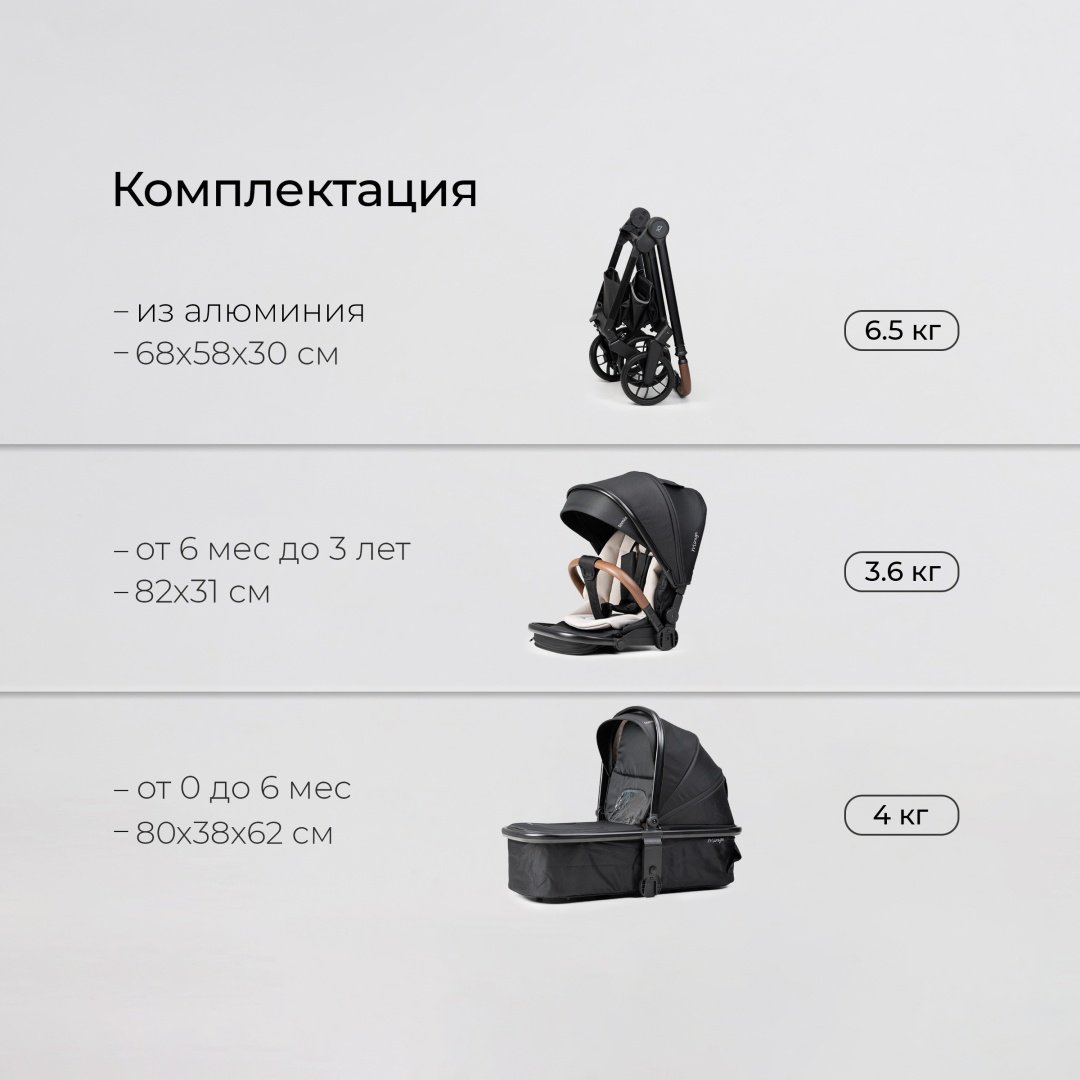 Коляска универсальная 2 в 1 TOMIX Mirage, черный купить,0