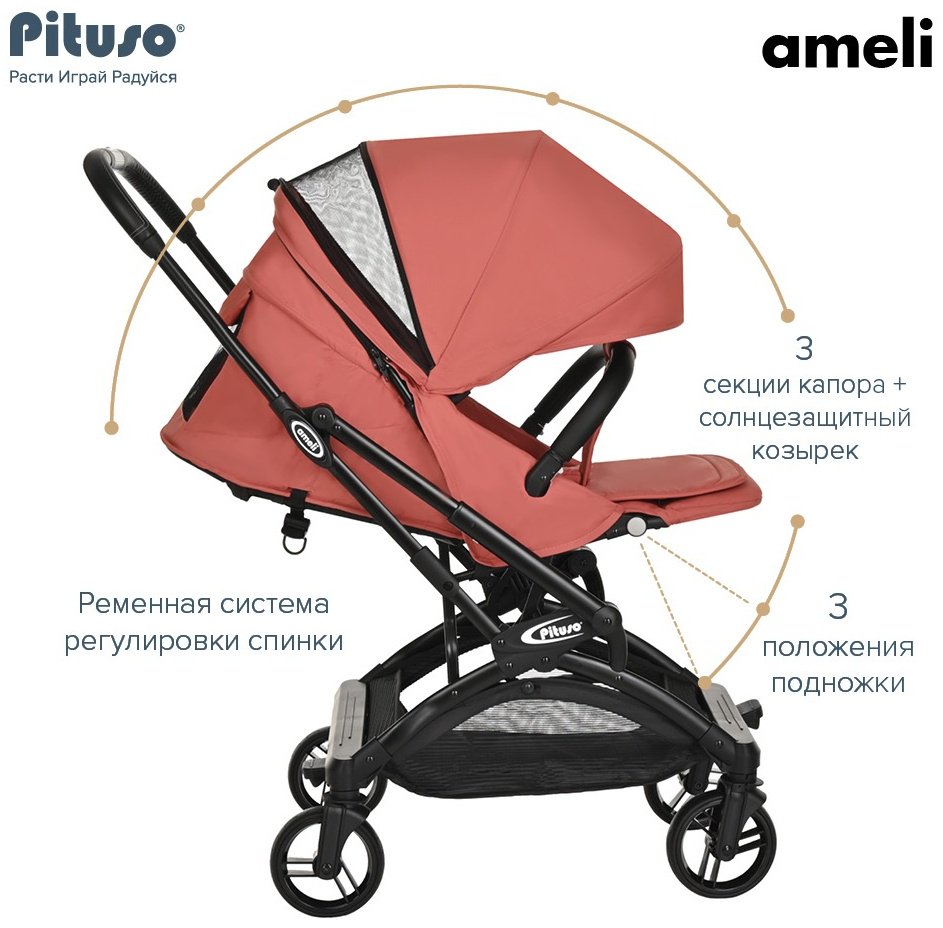 Коляска прогулочная Pituso Ameli, розовый - ForteMarket Коляска прогулочная Pituso Ameli, розовый купить,0