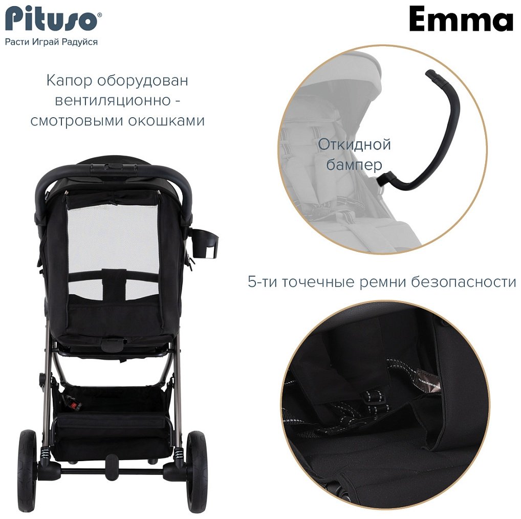 Коляска прогулочная Pituso EMMA ET6/Black, черный - ForteMarket Коляска прогулочная Pituso EMMA ET6/Black, черный купить,0