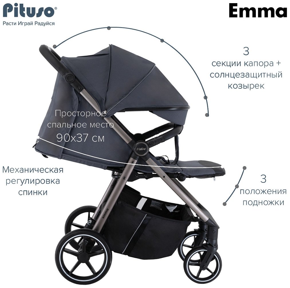 Коляска прогулочная Pituso EMMA ET6/Graphite, темно-серый купить,0
