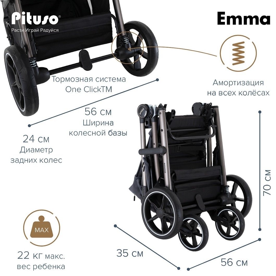 Коляска прогулочная Pituso EMMA ET6/Graphite, темно-серый купить,0