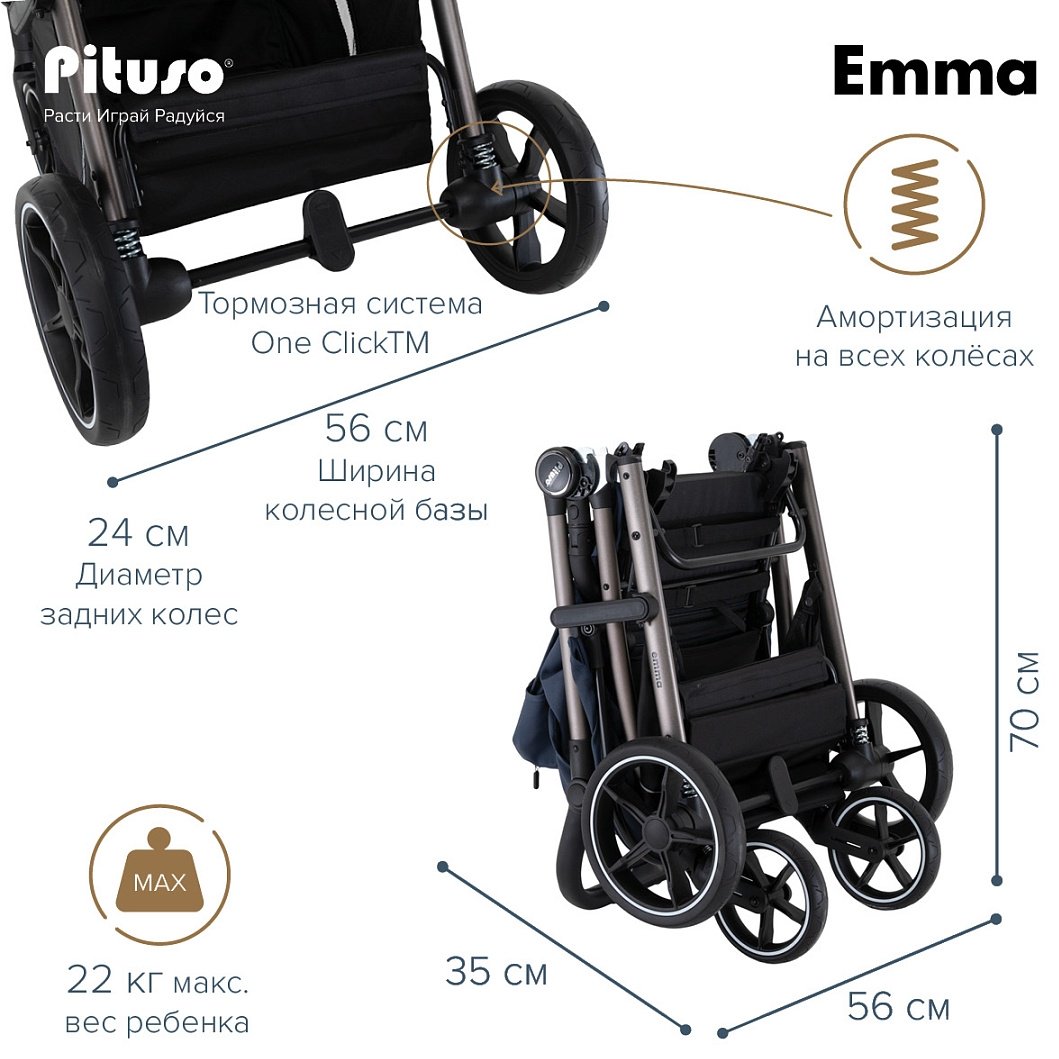 Коляска прогулочная Pituso EMMA ET6/Navy Blue, синий купить,0