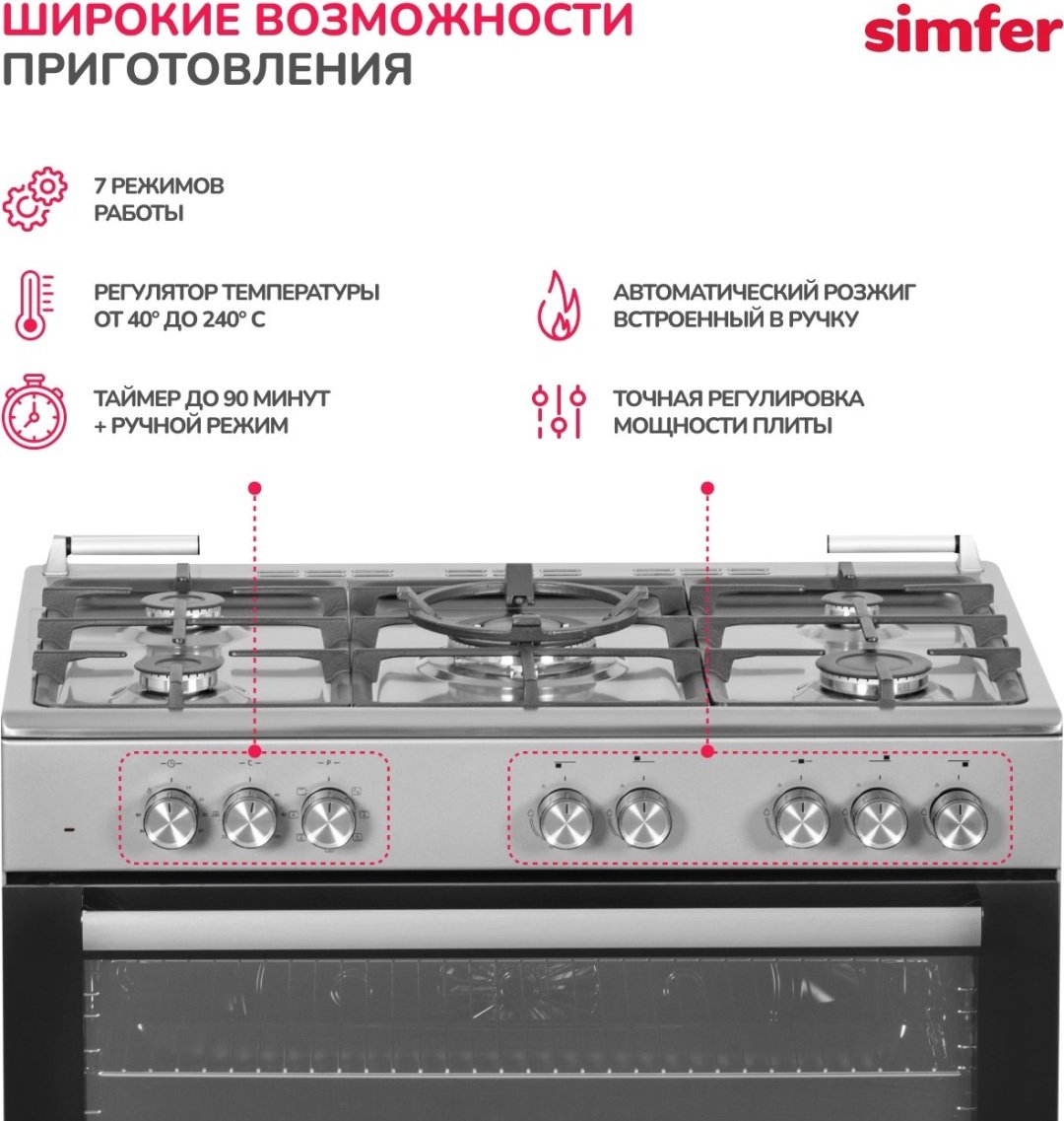 Кухонная плита Simfer F96MH52001 серебристый - ForteMarket Кухонная плита Simfer F96MH52001 серебристый купить,0